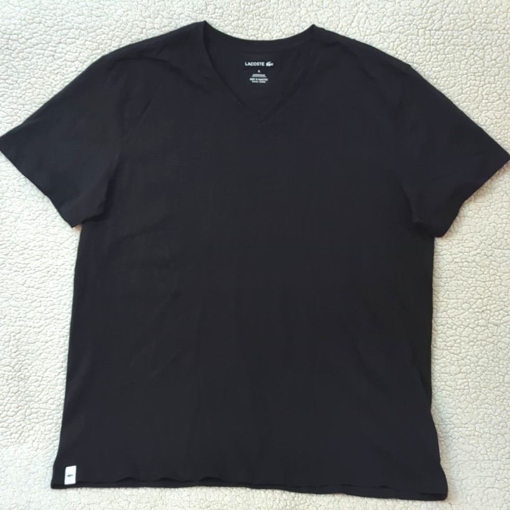 New Lacoste Black V Neck T-shirt